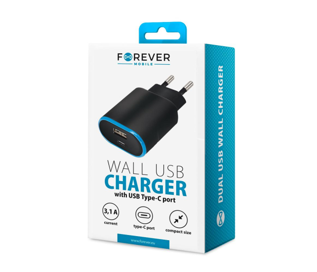 FOREVER TC-03 type-C + USB 3.1 A czarna - 1390300 - zdjęcie 2
